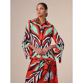 Satin Split Sleeve Printing Shirt Collar Blouse Clothing Shop Online at Dubai Offers