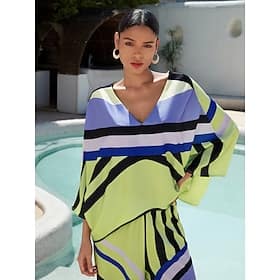 Satin V Neck Geometric Print Poncho Blouse Blouses Shop Online at Dubai Offers