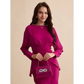 Satin Wedding Guest Silk Magyar Sleeve Irregular Hem Party Shirt Blouses Shop Online at Dubai Offers