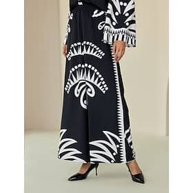 Satin Wide Leg Printing Black Pants Clothing Shop Online at Dubai Offers