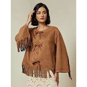 Suede Fringed Flare Cuff Sleeve Jacket Clothing Shop Online at Dubai Offers