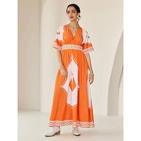 V Neck Geometric Printing Bohemia Vacation Maxi Dress Clothing Shop Online at Dubai Offers