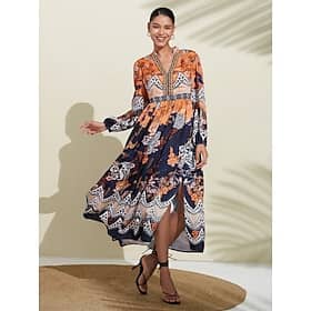 V Neck Print Maxi Wedding Guest Dress Clothing Shop Online at Dubai Offers