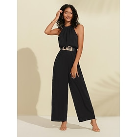 Women’s Black Chiffon Halter Waisted Jumpsuit (Belt Included) Clothing Shop Online at Dubai Offers