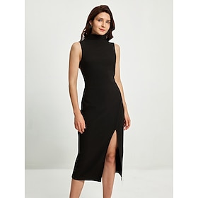 Women’s Black Dress Sleeveless High Slit Dress High Neck Midi Party Dress Clothing Shop Online at Dubai Offers