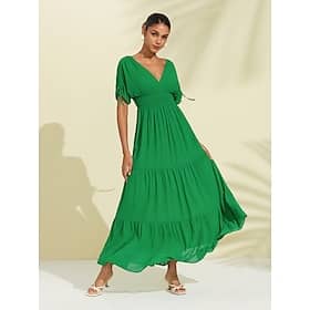 Women’s Chiffon Green Halter V Neck Tie Back Smock Maxi Dress Casual Dresses Shop Online at Dubai Offers