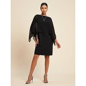 Women’s Chiffon Wedding Guest Black Dress Loose Cape Mini Dress Bodycon Dress Casual Dresses Shop Online at Dubai Offers