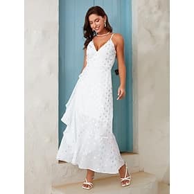 Women’s Chiffon White Dress Polka Dot Spaghetti Strap Maxi Dress Clothing Shop Online at Dubai Offers