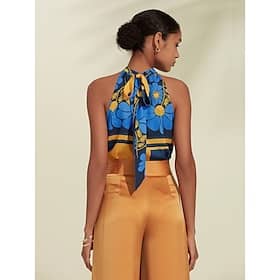 Women’s Geometic Flower / Plants Vacation Weekend Sleeveless Blue Ruched Tie back / Tie front Sleeveless Blouses Tied Neck Summer Clothing Shop Online at Dubai Offers