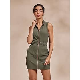 Women’s Golf Dress Army Green Sleeveless Dress Ladies Golf Attire Clothes Outfits Wear Apparel Clothing Shop Online at Dubai Offers