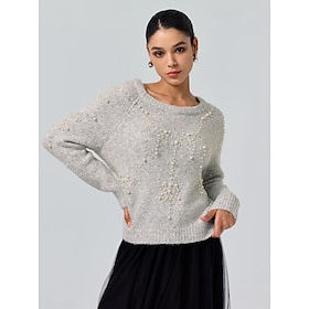 Pearl Beaded Crew Neck Pullover Sweater Clothing Shop Online at Dubai Offers