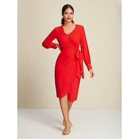 Red Chiffon Plain Party/Wedding Guest Tie Front Knot Wrap Long Sleeve Dress Set dress to impress 2024 Casual Dresses Shop Online at Dubai Offers