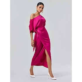 Satin Knotted Wrap Drop Shoulder Maxi Dress Clothing Shop Online at Dubai Offers