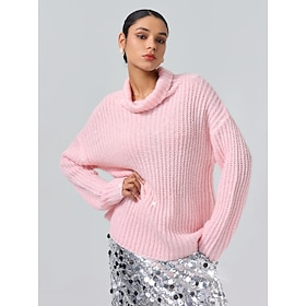 Turtleneck Ribbed Knit Wool Sequins Drop Shoulder Casual Daily Sweater Clothing Shop Online at Dubai Offers