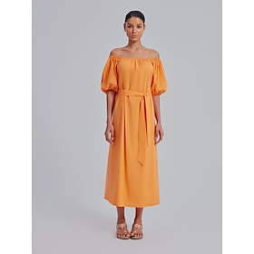 Off-Shoulder Puff Sleeve Midi Dress Beauty & Fashion Shop Online at Dubai Offers