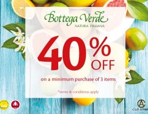 Bottega Verde Special Offer 40% OFF Beauty Care Shop Online at Dubai Offers