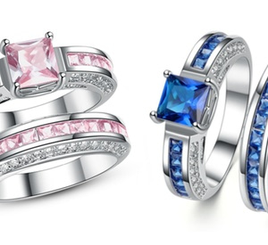 2.5Ct Sapphire Princess Cut Rhodium-Plated Ring Sets from AED 99 With Free Delivery (Up to 93% Off) Fashion & Jewelry Shop Online at Dubai Offers