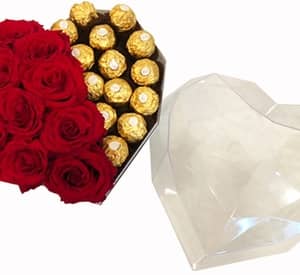 Up to 18 Roses with Up to 24 Ferrero Chocolates in Shaped Box from Fikra W Hadiya Miscellaneous Shop Online at Dubai Offers