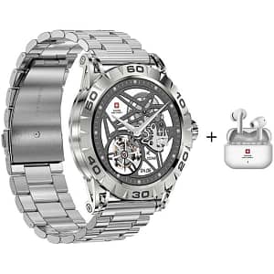 Swiss Military Dom 2 Smartwatch Silver + Delta 3 Wireless Earbuds White Wearables & Smart Watches Shop Online at Dubai Offers