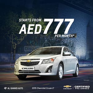 Drive away in a 2015 Chevrolet Cruze LT from AED 777 per month at Al Ghandi Auto Chevrolet Shop Online at Dubai Offers