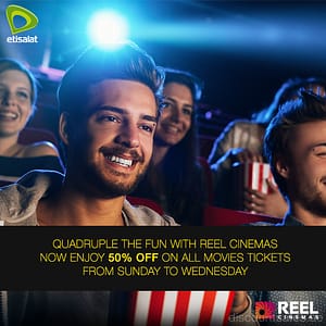 Enjoy 50% OFF* on All Movie tickets @ Reel Cinemas Entertainment Offers Shop Online at Dubai Offers