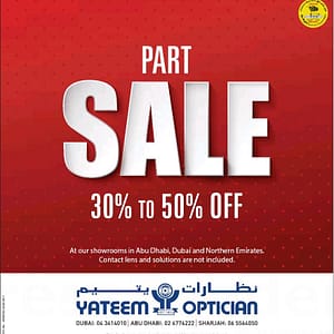 Get 30Percent to 50 Percent Off at Yateem Optician Eyewear / Sunglass Shop Online at Dubai Offers