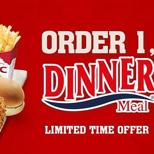 Order 1 Dinner Meal GET 1 FREE @ KFC Fast Foods & Coffee Shops Shop Online at Dubai Offers