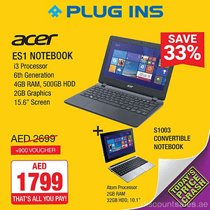 Save 33% OFF on ACER ES1 Notebook from Plug ins Computers & Laptops Shop Online at Dubai Offers