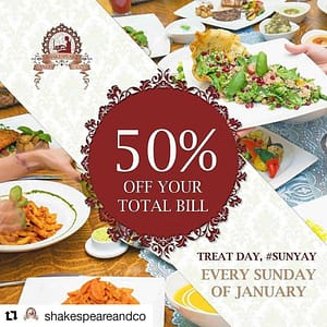 Save 50% OFF on EVERYTHING every Sunday of January @ Shakespeare and Co Food, Grocery & Dining Shop Online at Dubai Offers