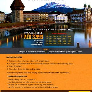 Switzerland unscripted Tour Package by Sharaf Travel Flight Tickets Shop Online at Dubai Offers