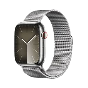 Apple Watch Series 9 GPS + Cellular 41mm Silver Stainless Steel Case with Silver Milanese Loop Apple Watch Shop Online at Dubai Offers