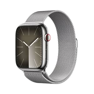 Apple Watch Series 9 GPS + Cellular 45mm Silver Stainless Steel Case with Silver Milanese Loop Apple Watch Shop Online at Dubai Offers