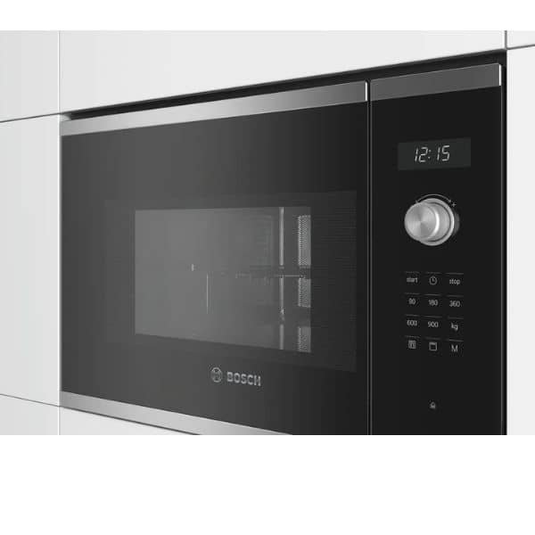 Bosch 60cm Built-In Microwave Oven with Grill | Brushed Steel | Frameless Black Glass | AutoPilot 8 | Stainless Steel Interior | 25L