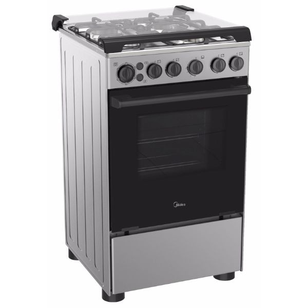 Midea 50x55Cm Freestanding Cooker| Full Gas Cooking Range With 4 Burners| Stainless Steel| Automatic Ignition & Full Safety| Cast Iron Pan Support|...