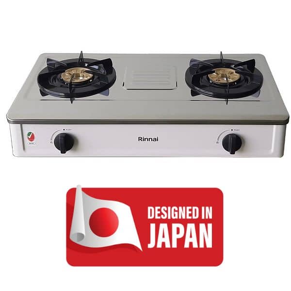 Rinnai 2 Burner Table Top Gas Stove | Full Safety Cooktop | Brass Pan Support | Stainless Steel Body | Detachable Top for Easy Cleaning | Made in V...