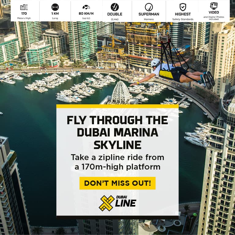 XLine Dubai Marina - The Longest Urban Zipline in The World  Dubai Marina Mall