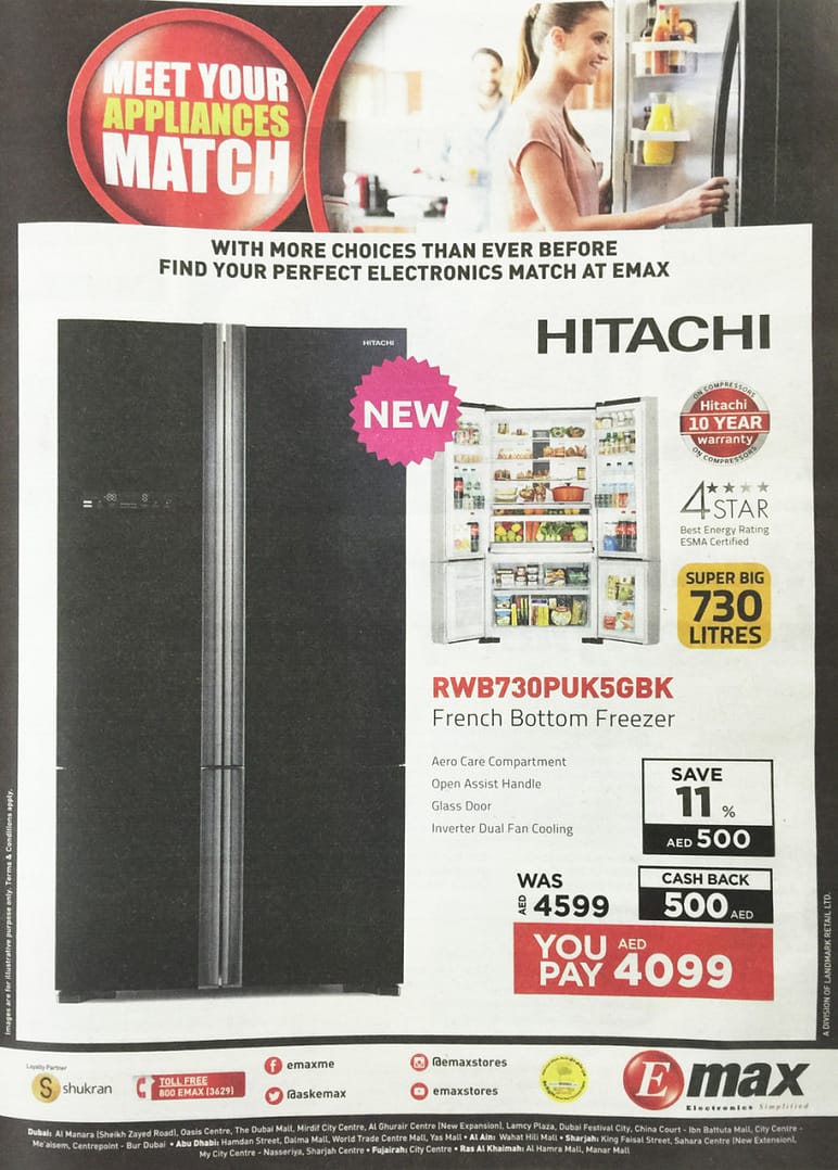 Buy Hitachi French Bittom Freezer in Emax Al Ghurair Centre Shop Online at Dubai Offers 2