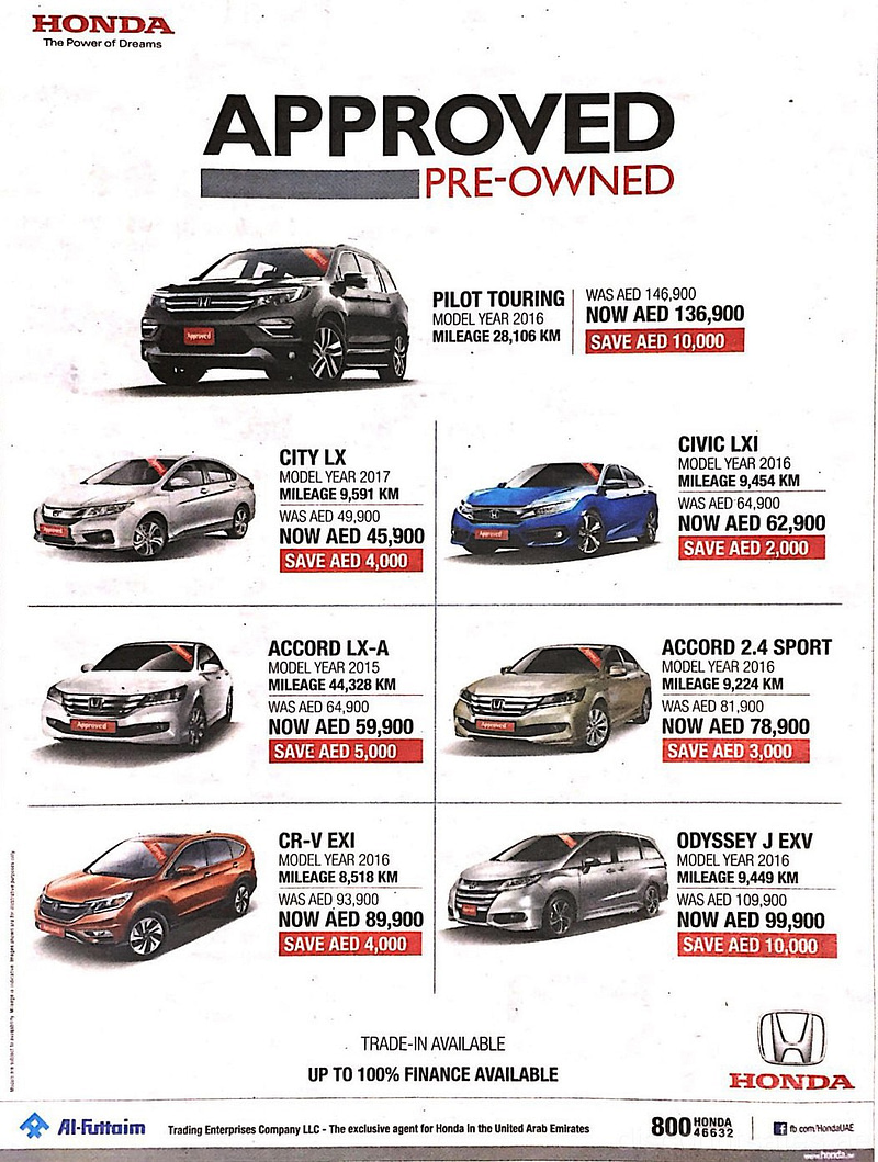 Honda Approved Pre-Owned Cars Used Cars/SUVs Shop Online at Dubai Offers 2