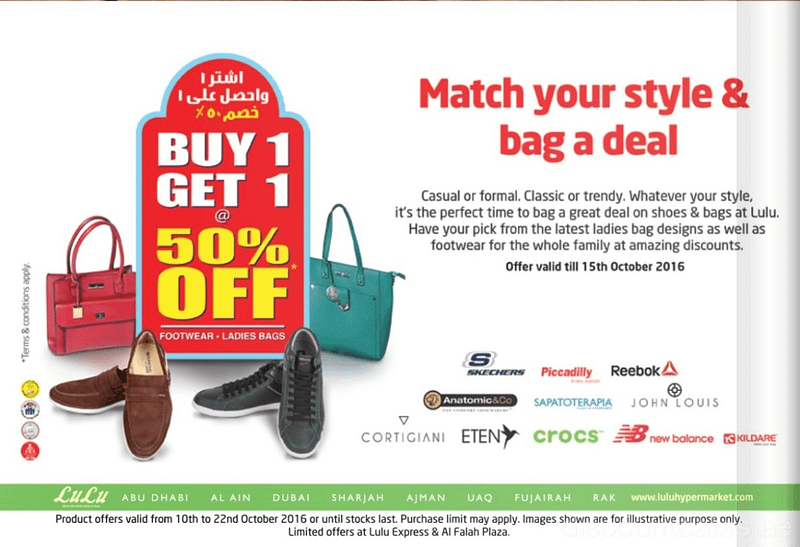 Buy 1 Get 1 50% Off Footwear & Ladies Bags @ Lulu Bags & Accessories Shop Online at Dubai Offers 2