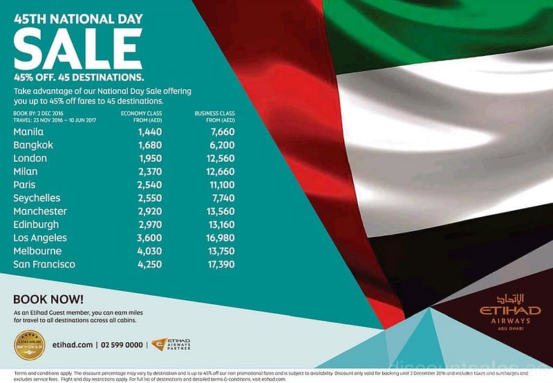 Etihad Airways 45th National Day Special Offer Flight Tickets Shop Online at Dubai Offers 2