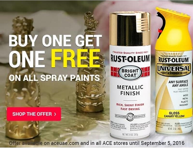 BUY 1 GET 1 FREE on all SPRAY PAINTS (till 5th September, 2016) Hardware & Accessories Shop Online at Dubai Offers 2