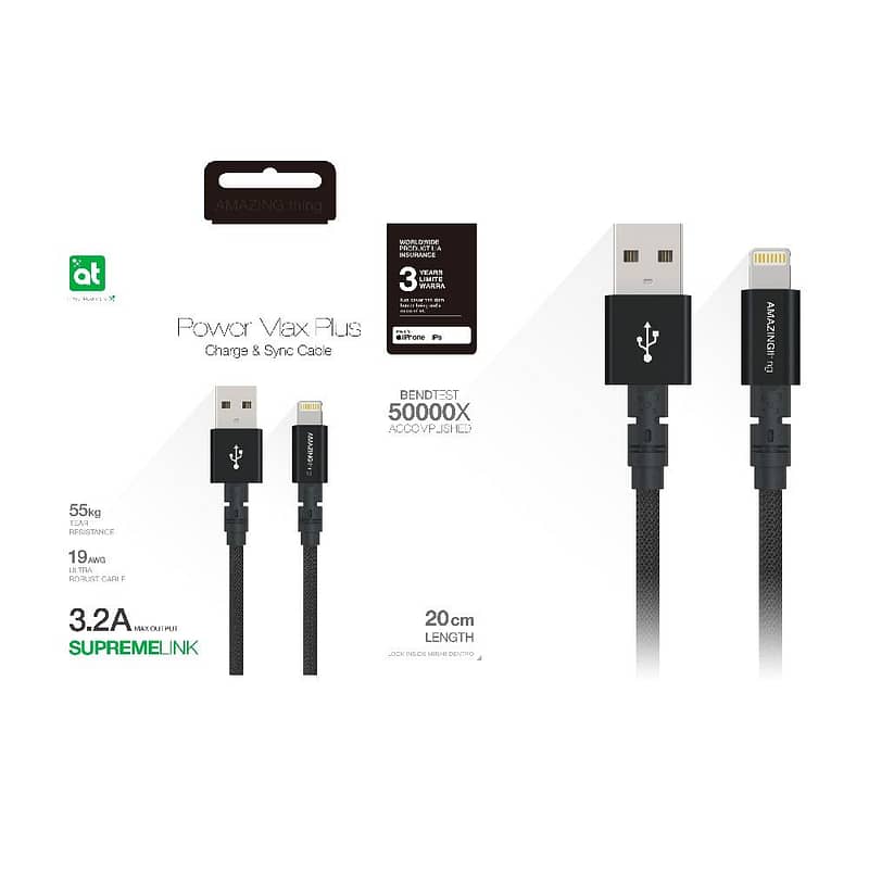 AT POWER MAX+ LIGHTNING TO USB-A CABLE 0.20M BLACK Accessories Shop Online at Dubai Offers 2