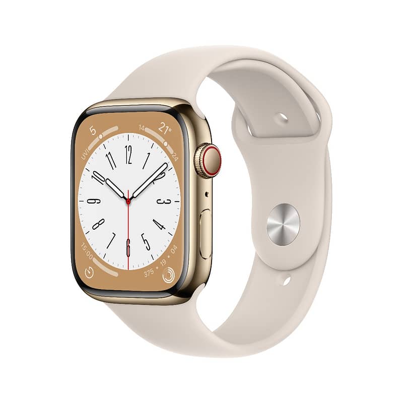 Apple Watch Series 8 GPS + Cellular 45mm Gold Stainless Steel Case with Starlight Sport Band – Apple Watch Shop Online at Dubai Offers 2