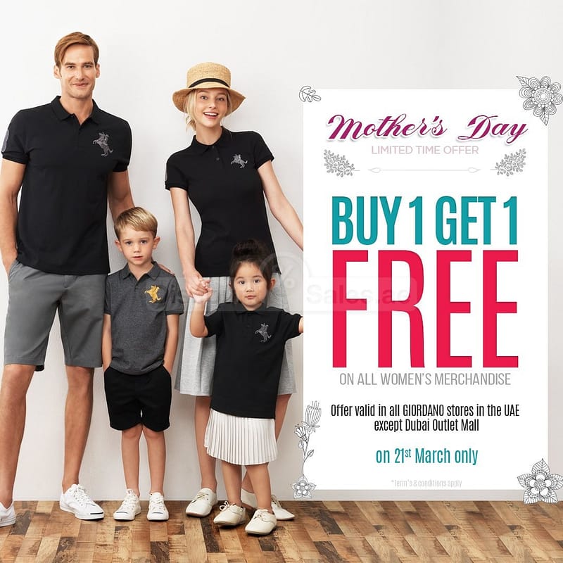 Buy 1 get 1 free offer on all women merchandise at Giordano Burjuman Shop Online at Dubai Offers 2