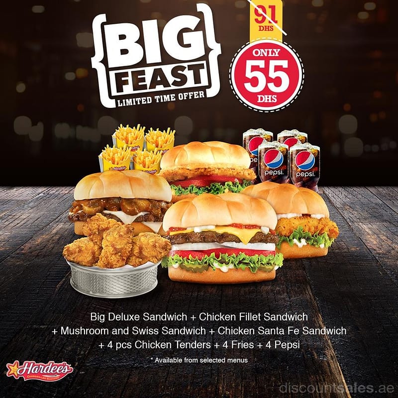 Hardee’s Big Feast Offer only for AED 55 Fast Foods & Coffee Shops Shop Online at Dubai Offers 2