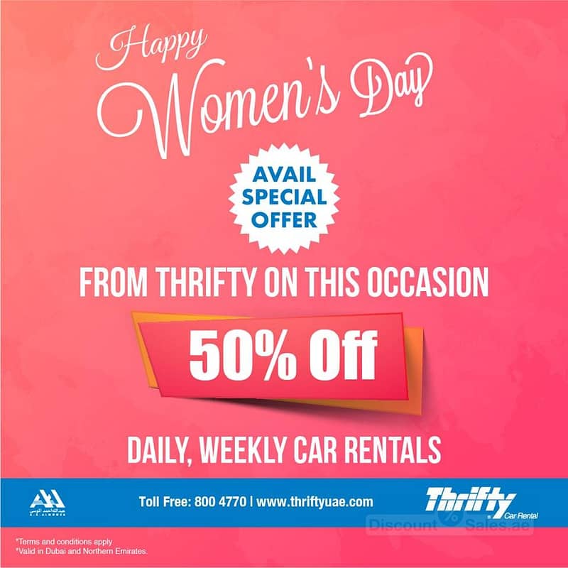 Thrifty Car Rental Women’s Day Special Offer Car Rental Shop Online at Dubai Offers 2