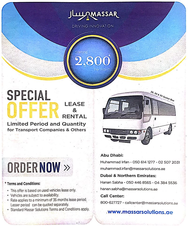 Massar Solutions Special Offer on Lease & Rental Local Services Shop Online at Dubai Offers 2